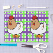 ティッシュペーパーチキンイエローパープルプレイド 薄葉紙 (クラフト)