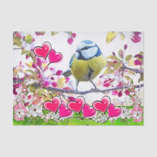 ティッシュペーパーバードピンクハート 薄葉紙 (正面)