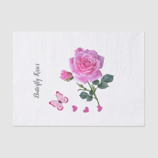 ティッシュペーパーピンクローズバタフライキスハート 薄葉紙 (正面)