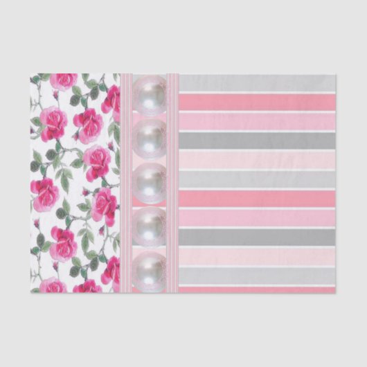 ティッシュペーパーフローラピンクストライプ色 薄葉紙 (正面)