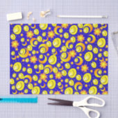 ティッシュペーパームーンサンイエロースターズブルー 薄葉紙 (クラフト)