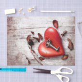 ティッシュペーパーラッピングカントリー木材鍵をハートに 薄葉紙 (クラフト)