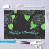 ティッシュペーパー付きブラックフローラプリント 薄葉紙 (クラフト)