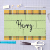 ティッシュペーパー焼けオレンジ色の格子緑 薄葉紙 (クラフト)