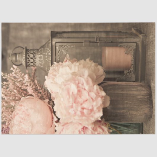 ティッシュペーパー20x30ピンク牡丹とランタンセット2 薄葉紙 (正面)