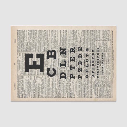 ティッシュペーパー アイチャート 辞書ページの上に置いたもの 薄葉紙 (正面)