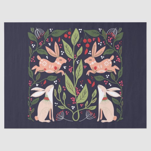 ティッシュペーパー:フォークアート：ウサギ 薄葉紙 (正面)