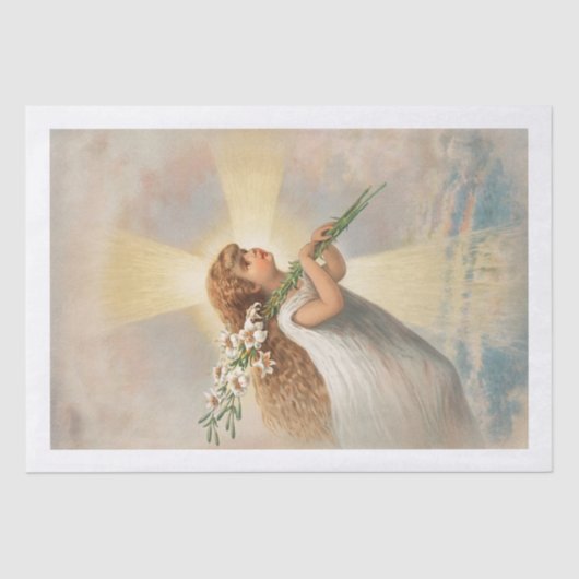 ティッシュペーパー:ヴィンテージエンジェル&ユリ 薄葉紙 (正面)