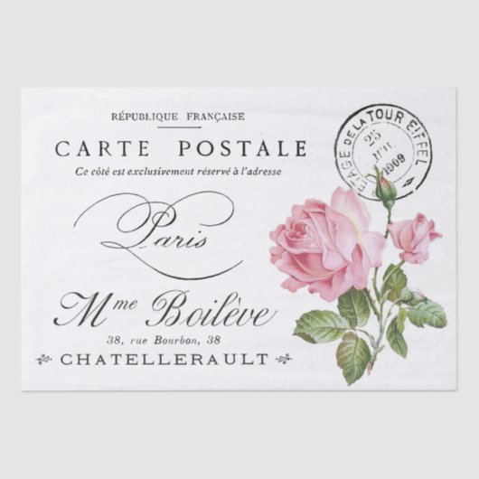 ティッシュペーパー:ヴィンテージフランスの、ポストカードデザイン 薄葉紙 (正面)