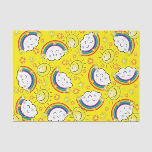 ティッシュペーパー 虹 太陽 雲 黄色 薄葉紙 (正面)