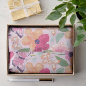 ティッシュペーパー、蝶と花ソフトピンク 薄葉紙 (ギフト)