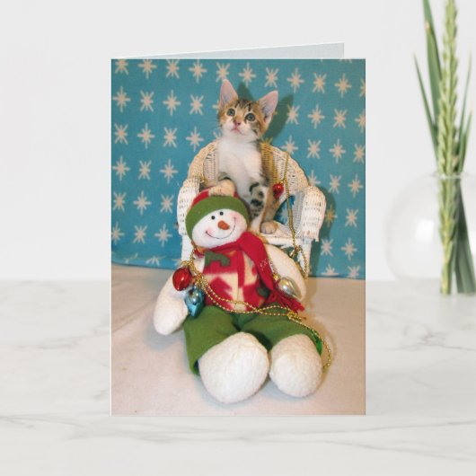ティッピーの雪だるま- Cat / Kitten Christmas Card シーズンカード (正面)