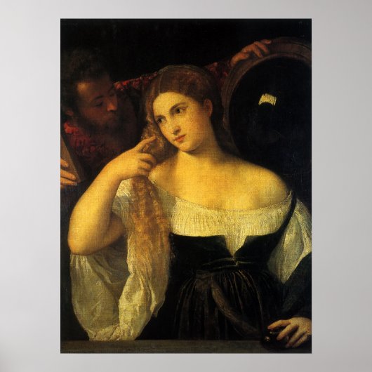 ティティアンによる鏡を持つヴィンテージ・ルネッサンス ポスター (正面)