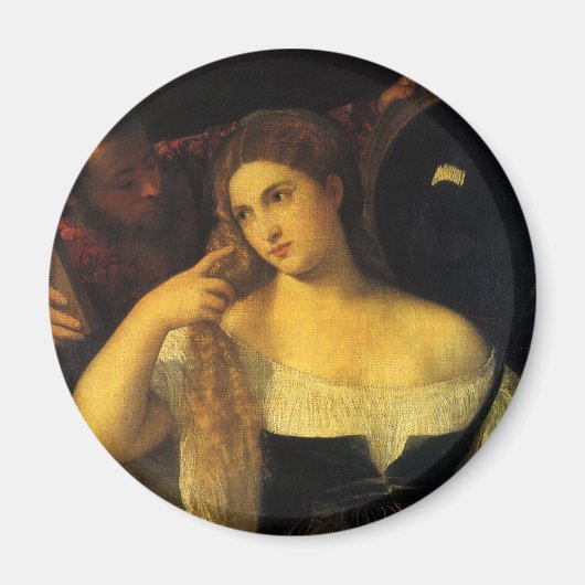 ティティアンによる鏡を持つヴィンテージ・ルネッサンス マグネット (正面)