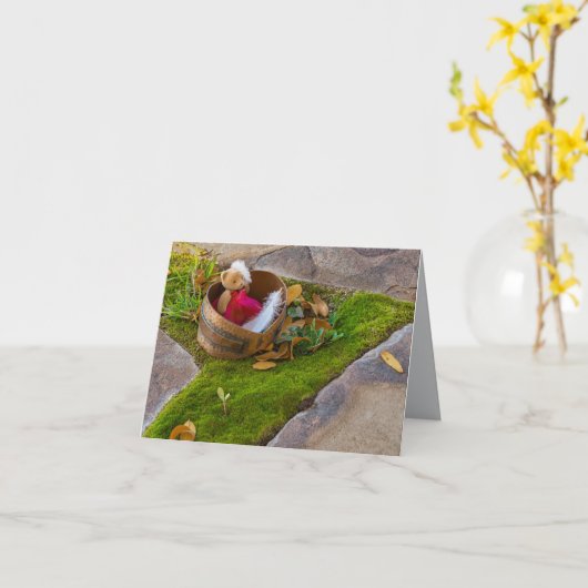 ティディベアテーマ付きノートカード（ピンク&グリーン） カード (黄色い花)