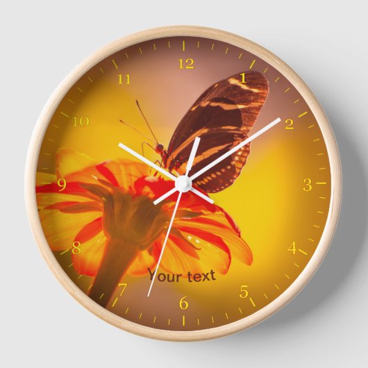 ティトニアの花に蝶の葉を長くするゼブラ 壁時計 (正面)