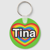 ティナが大好き。私はあなたを愛しているティナ。ハート キーホルダー (正面)