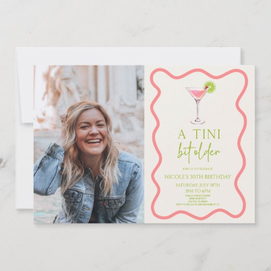 ティニの少し年上のピンクのマルティニの誕生日パーティー 招待状 (正面)
