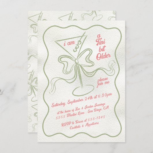 ティニは古いマルティニボウファンキー誕生日 招待状 (正面/裏面)