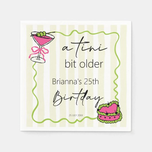 ティニは少し古いハンドラウンのレトロな誕生日カスタム スタンダードカクテルナプキン (正面)