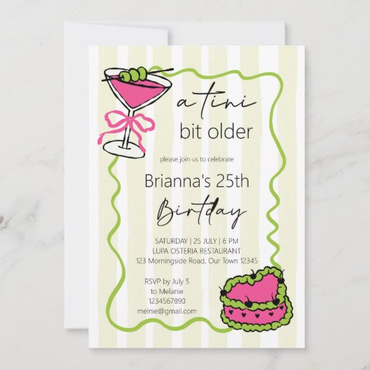 ティニは少し古い手描きのレトロな誕生日パーティー 招待状 (正面)