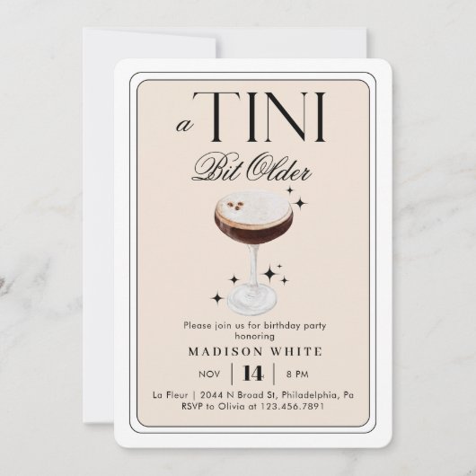 ティニビットより古いエスプレッソマティーニ誕生日 招待状 (正面)