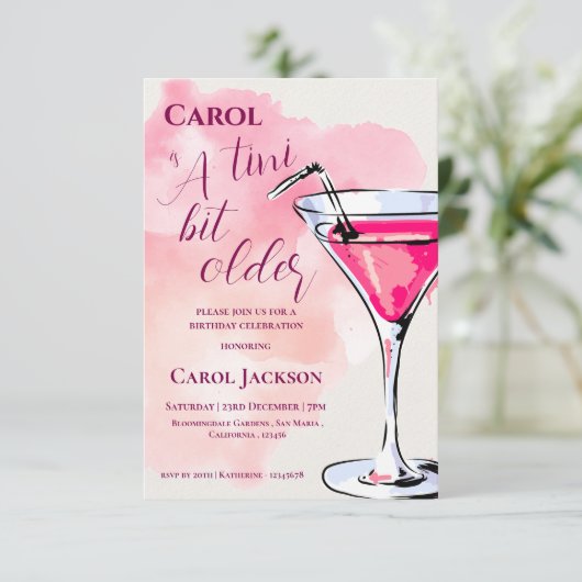 ティニビットより古いピンクマルティニカクテル誕生日 招待状 (スタンド正面)