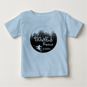 ティニュフランス白黒ベビースキーアート服 ベビーTシャツ