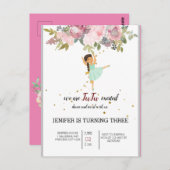 ティニー・ダンサー｜ピンクの花柄バレエ・バースデーパーティ ポストカード (正面/裏面)