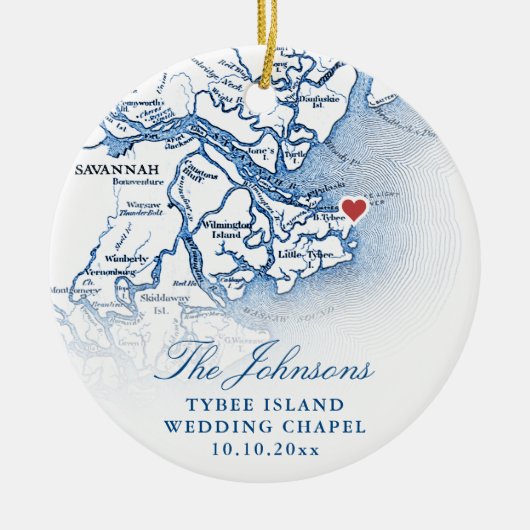 ティビー島GAマップの結婚写真クリスマス セラミックオーナメント (正面)