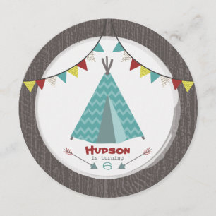 ティピバースデーパーティーラウンド招待状ターコイズ 招待状