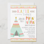 ティピ先住民アメリカンインディアンポウワオ誕生日 招待状 (正面)