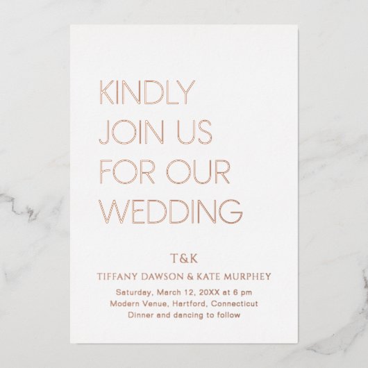 ティフはっきりしたアモダン結婚ニー 箔招待状 (正面)