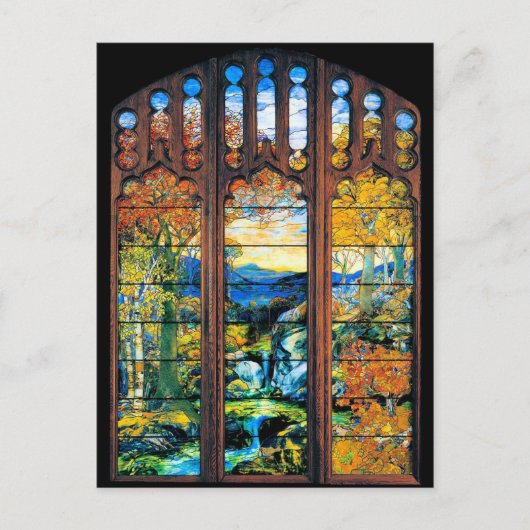 "ティファニーのステンドグラス窓の秋風景 ポストカード (正面)