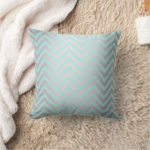 ティファニーアクアミント海ブルービーチシェブロンシルバー クッション (ブランケット)