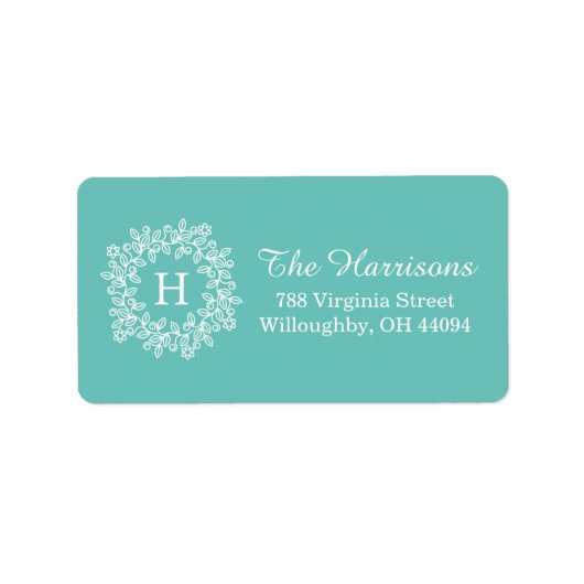 ティファニーエレガントティール(緑がかった色)グリーンフローラリースモノグラム ラベル (正面)