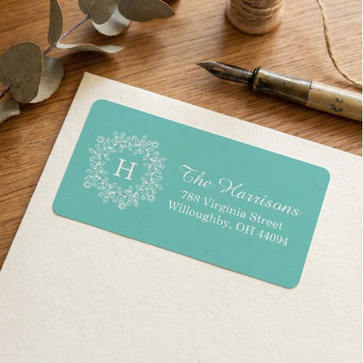 ティファニーエレガントティール（緑がかった色）グリーンフローラリースモノグラム ラベル