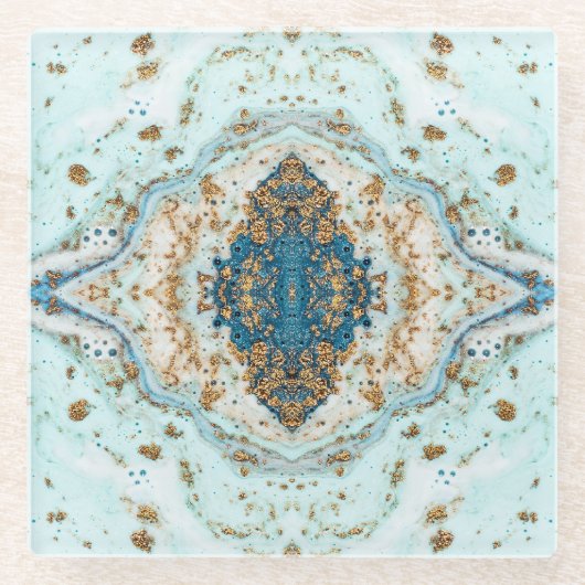 ティファニーゴールド：ラグジュアリー大理石シームレス ガラスコースター (正面)