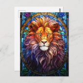 ティファニースタイルステンドグラス威厳のあるライオン ポストカード (正面/裏面)
