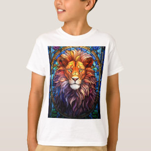 ティファニースタイルステンドグラス威厳のあるライオン Tシャツ