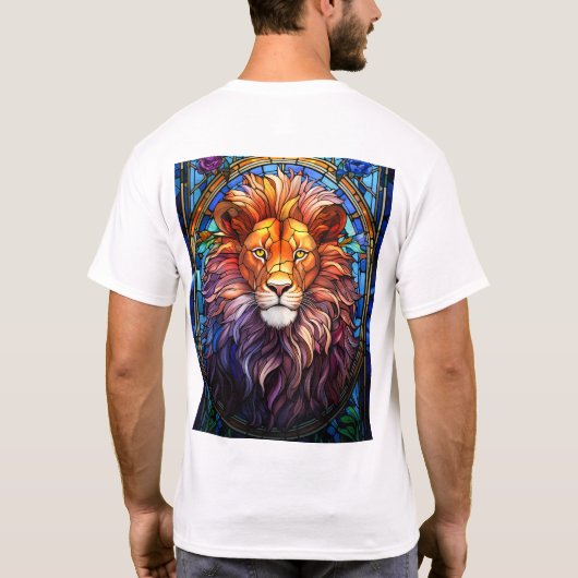 ティファニースタイルステンドグラス威厳のあるライオン Tシャツ (裏面)