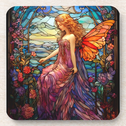ティファニースタイルステンドグラス魔法の妖精 コースター (正面)