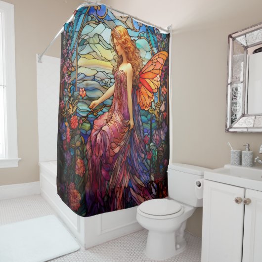 ティファニースタイルステンドグラス魔法の妖精 シャワーカーテン (インサイチュ)