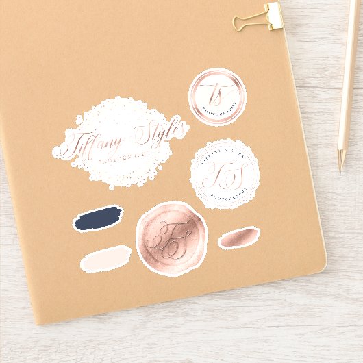 ティファニースタイルネイビーブルー&バラ金ゴールドカスタムロゴ シール (ノートブック)