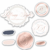 ティファニースタイルネイビーブルー&バラ金ゴールドカスタムロゴ シール (正面)