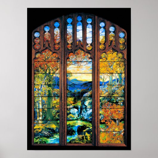 ティファニーステンドグラス窓秋の風景 ポスター (正面)