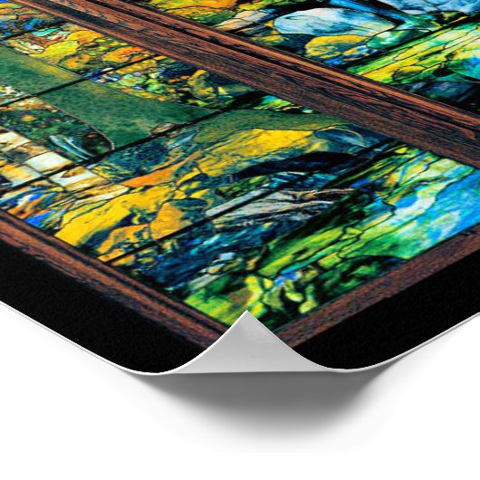 ティファニーステンドグラス窓秋の風景 ポスター (角)