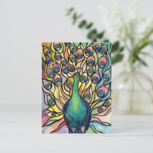 ティファニーピーコックステンドグラススタイル葉書 ポストカード (スタンド正面)
