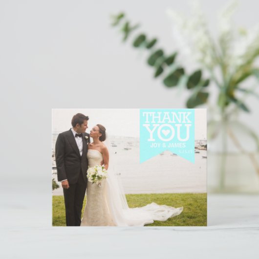 ティファニーブルーリボンありがとうござ結婚いのはがき ポストカード (スタンド正面)