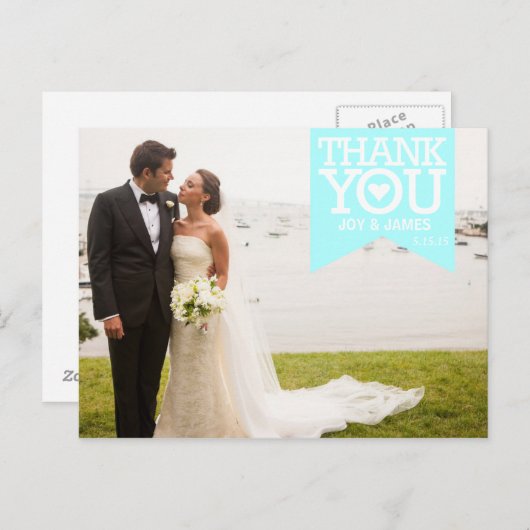 ティファニーブルーリボンありがとうござ結婚いのはがき ポストカード (正面/裏面)